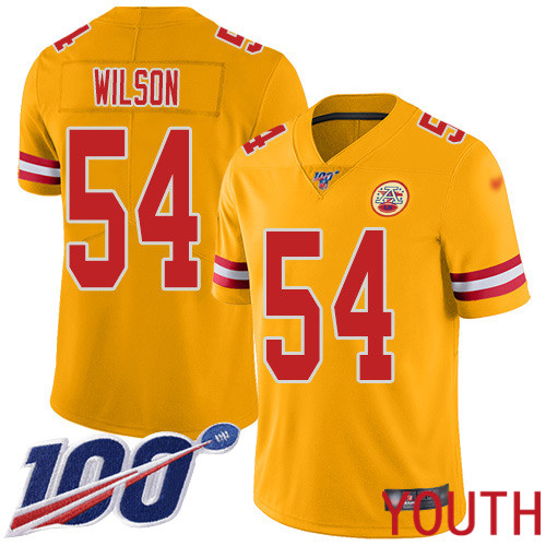 Youth Kansas City Chiefs 54 Wilson Damien Limited Gold Inverted Legend 100th Season Nike NFL Jersey